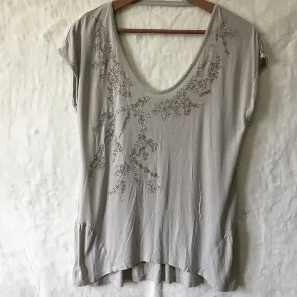 Club Monaco Light Gray Asymmetrical Sequined Top - Picture 1 of 14